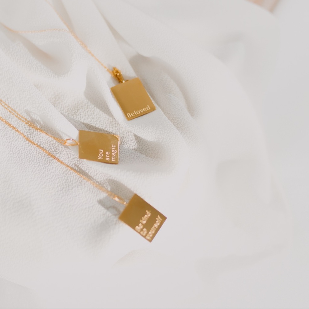 Affirmation engraved Gold pendant, Stainless Steel, 18ct Gold plated.